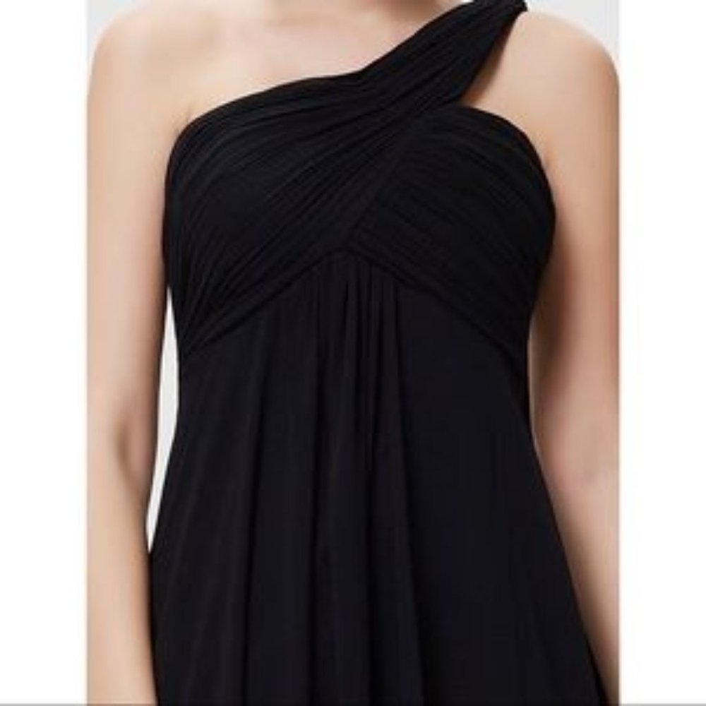 Ever Pretty Black Pleated Bodice One Shoulder Dress Size 4 NWT - Picture 1 of 12